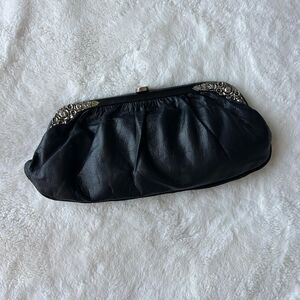 Vintage Black Leather Clutch Evening Bag Party Purse Designer Handbag
